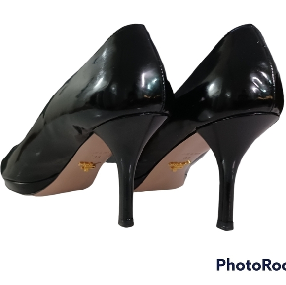 PRADA Black Vernice Patent Leather Peep Toe Heels Stilletos w Platforms … - Picture 7 of 13